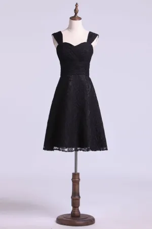Straps A Line Knee Length Lace Bridesmaid Dresses