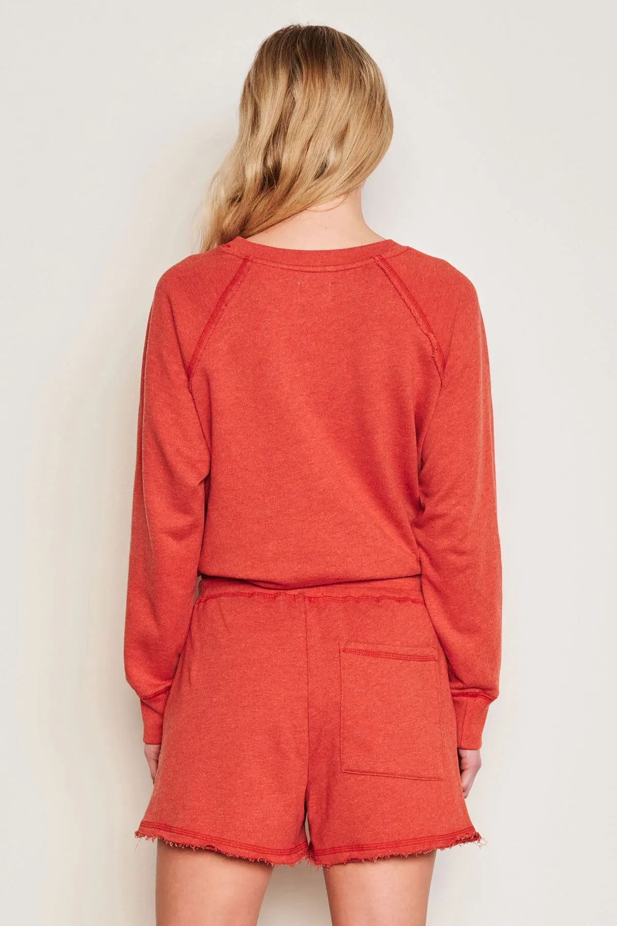 Sundry Cali Heart Raglan Sweatshirt in Burnt Red
