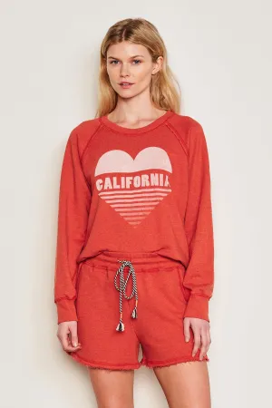 Sundry Cali Heart Raglan Sweatshirt in Burnt Red
