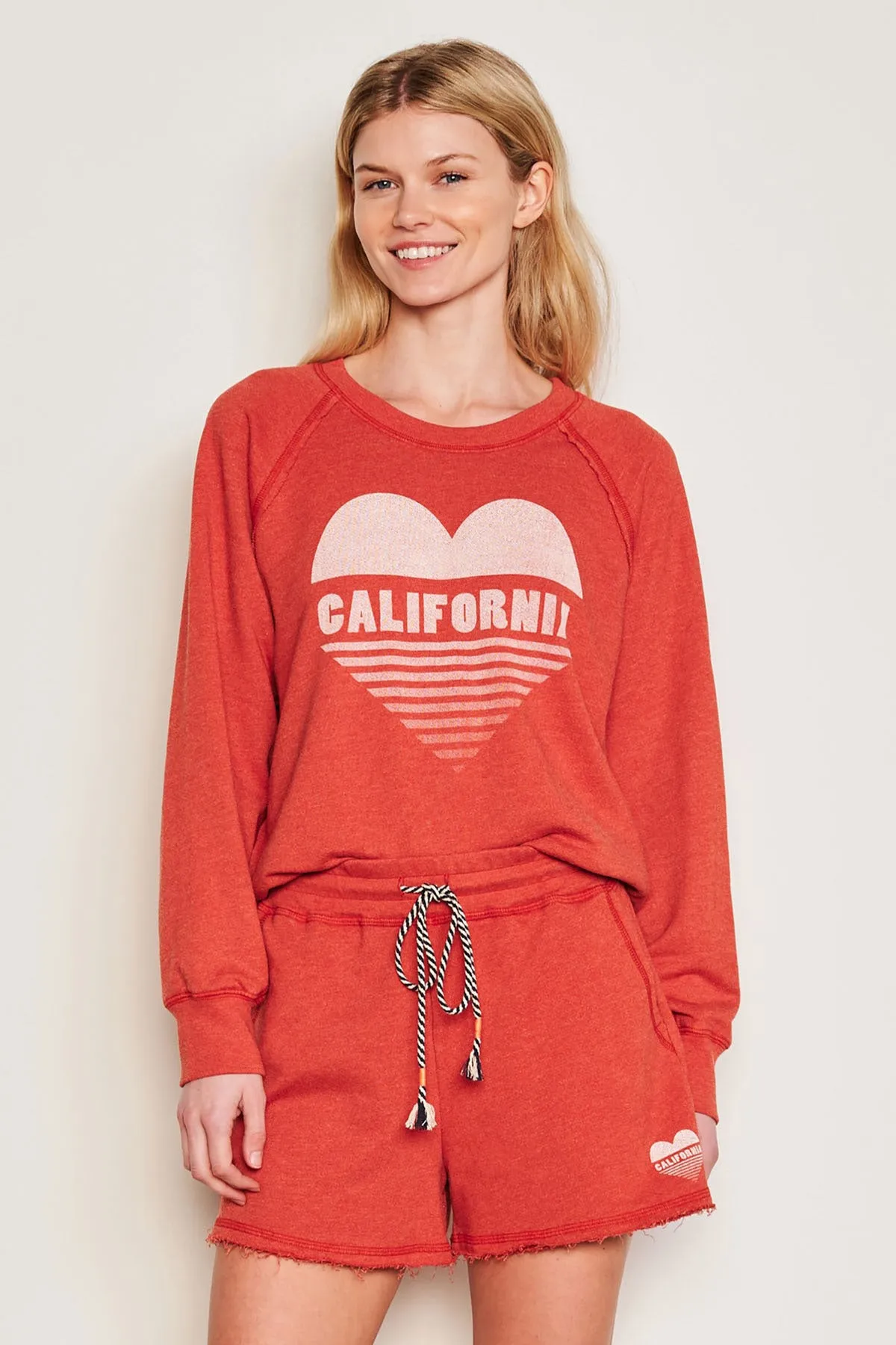 Sundry Cali Heart Raglan Sweatshirt in Burnt Red