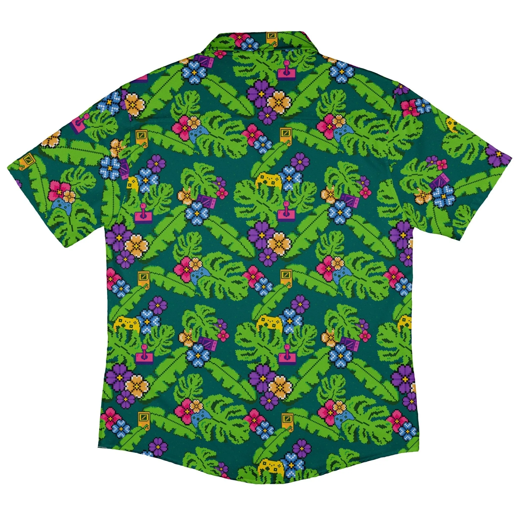 Tropical Video Game Pixels Button Up Shirt