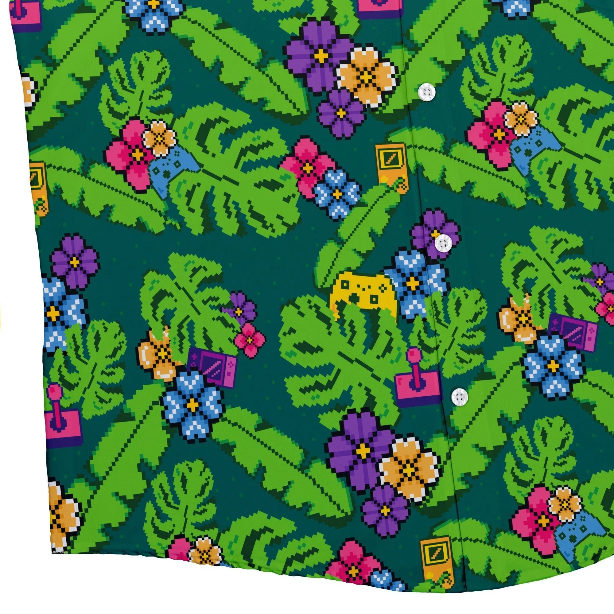 Tropical Video Game Pixels Button Up Shirt
