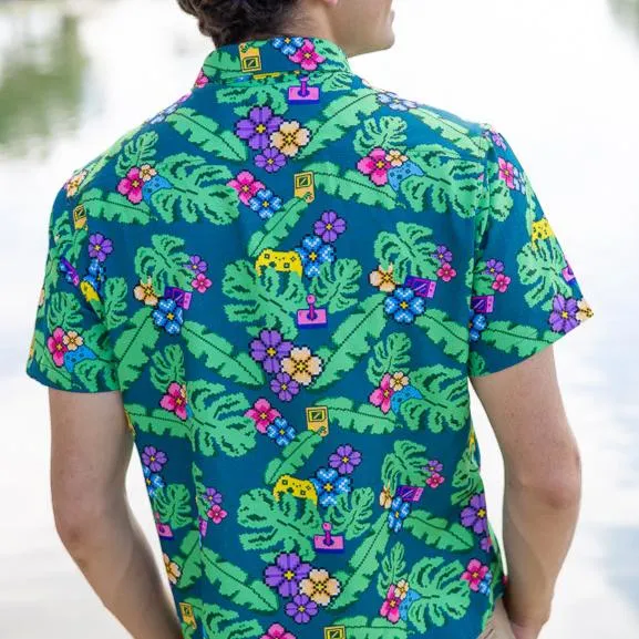 Tropical Video Game Pixels Button Up Shirt