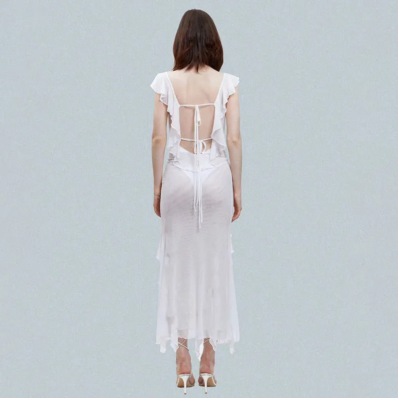 Unveiling Fashion Forwardness Seductive Sheer Mesh Backless Bodycon Dress