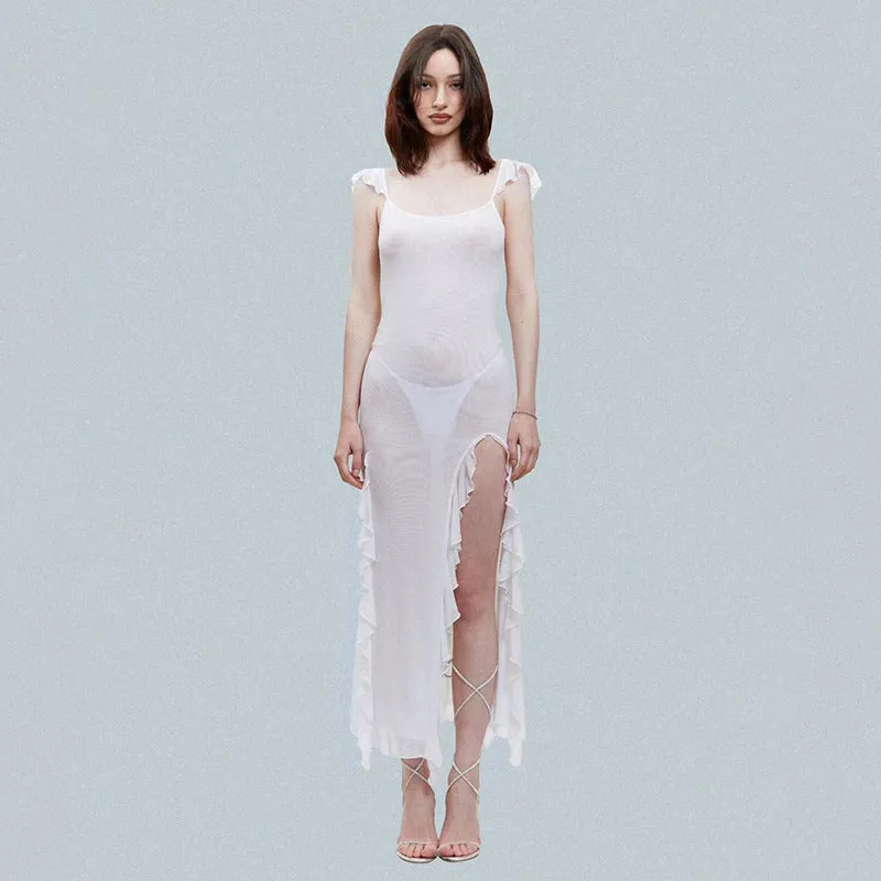 Unveiling Fashion Forwardness Seductive Sheer Mesh Backless Bodycon Dress