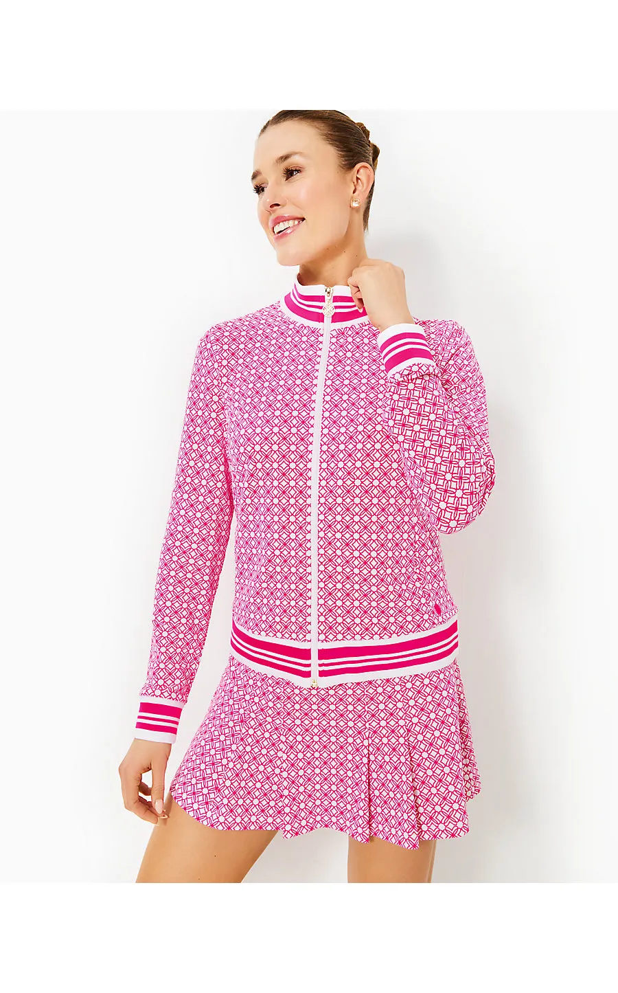 UPF 50  Luxletic Regate Jacket - Passion Fruit Pink X Resort White - Butterfly Pattern