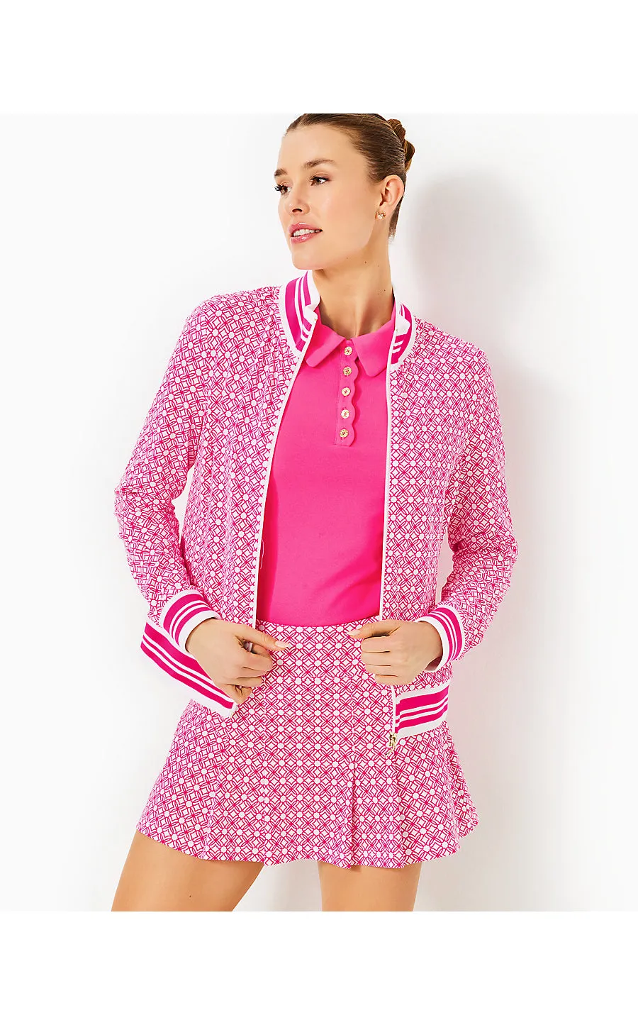UPF 50  Luxletic Regate Jacket - Passion Fruit Pink X Resort White - Butterfly Pattern