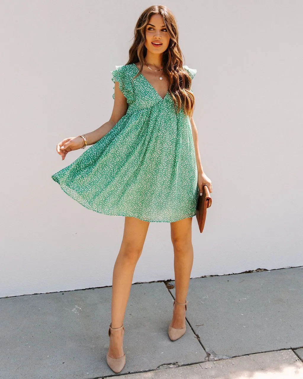 V-Neck Printed Chiffon Maxi Dress