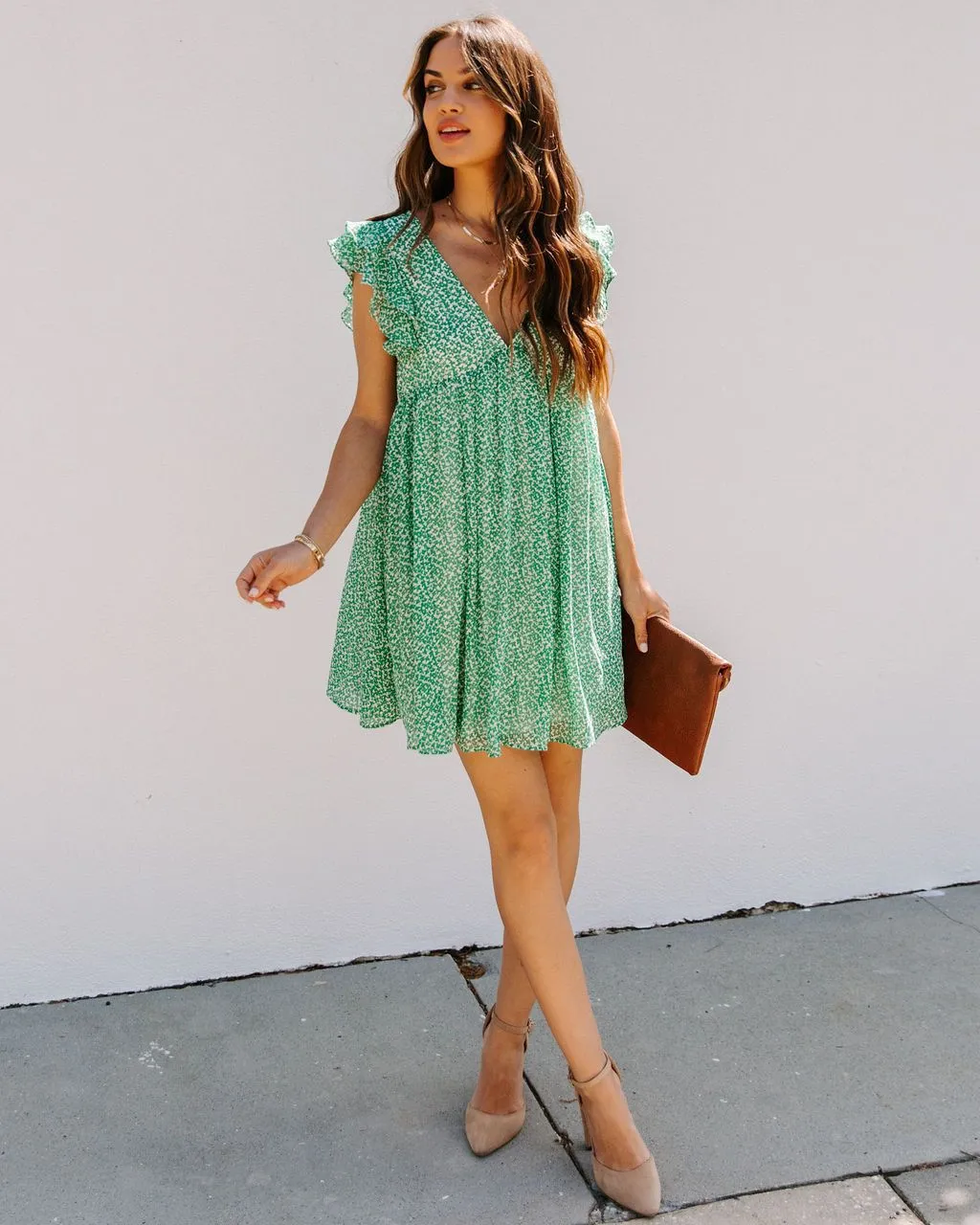 V-Neck Printed Chiffon Maxi Dress