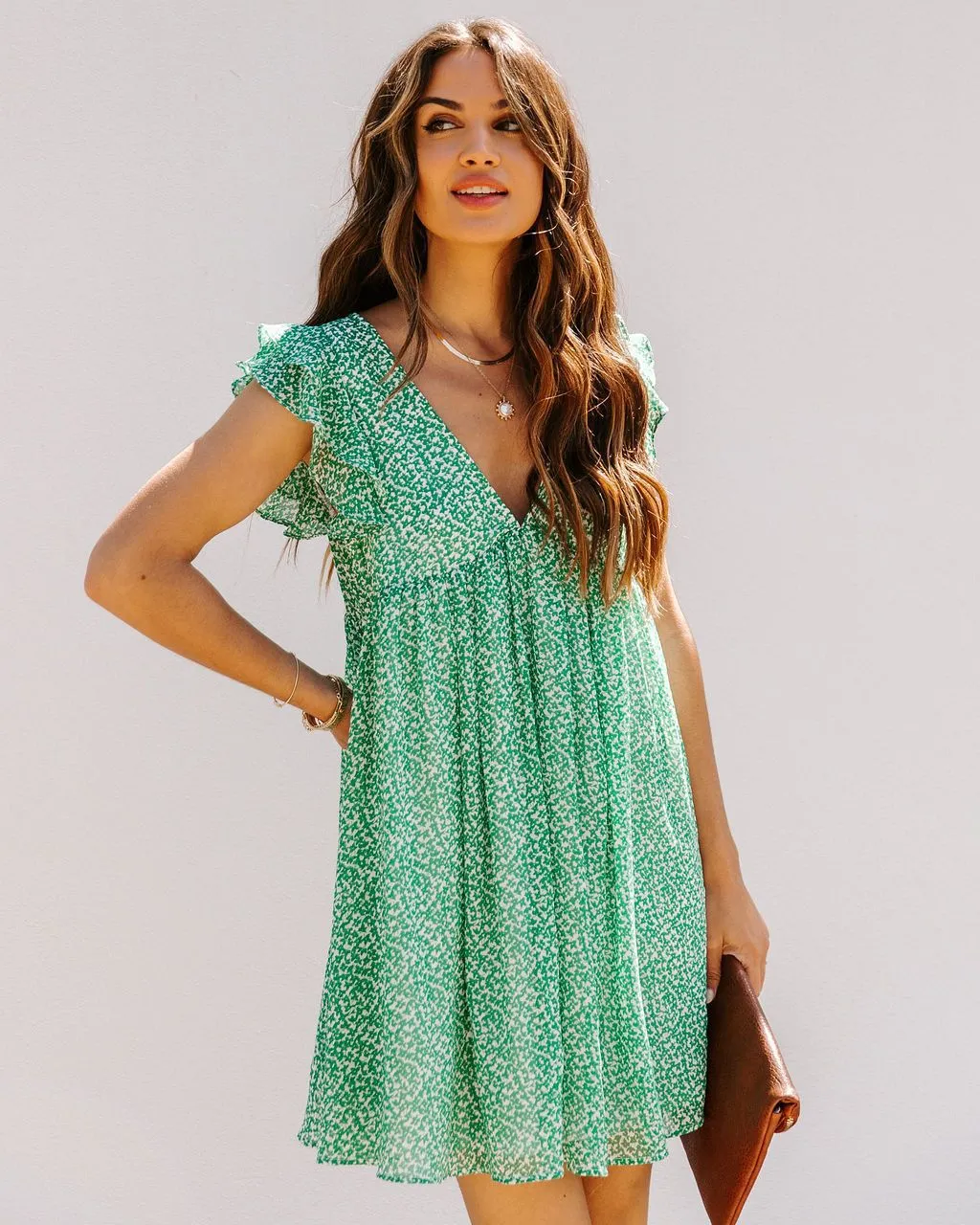 V-Neck Printed Chiffon Maxi Dress