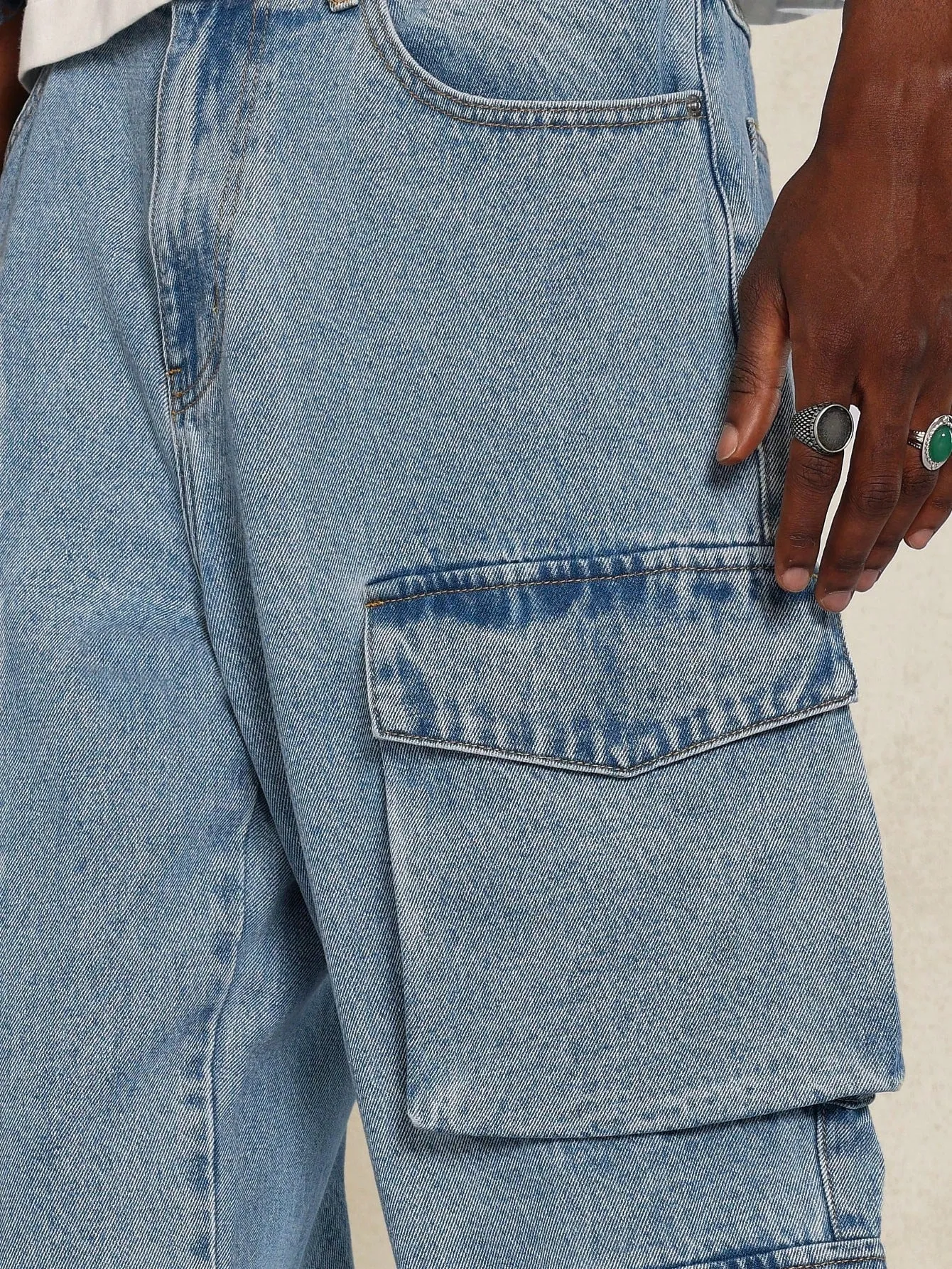 Washed Loose Fit Multi-Pocket Denim Jeans