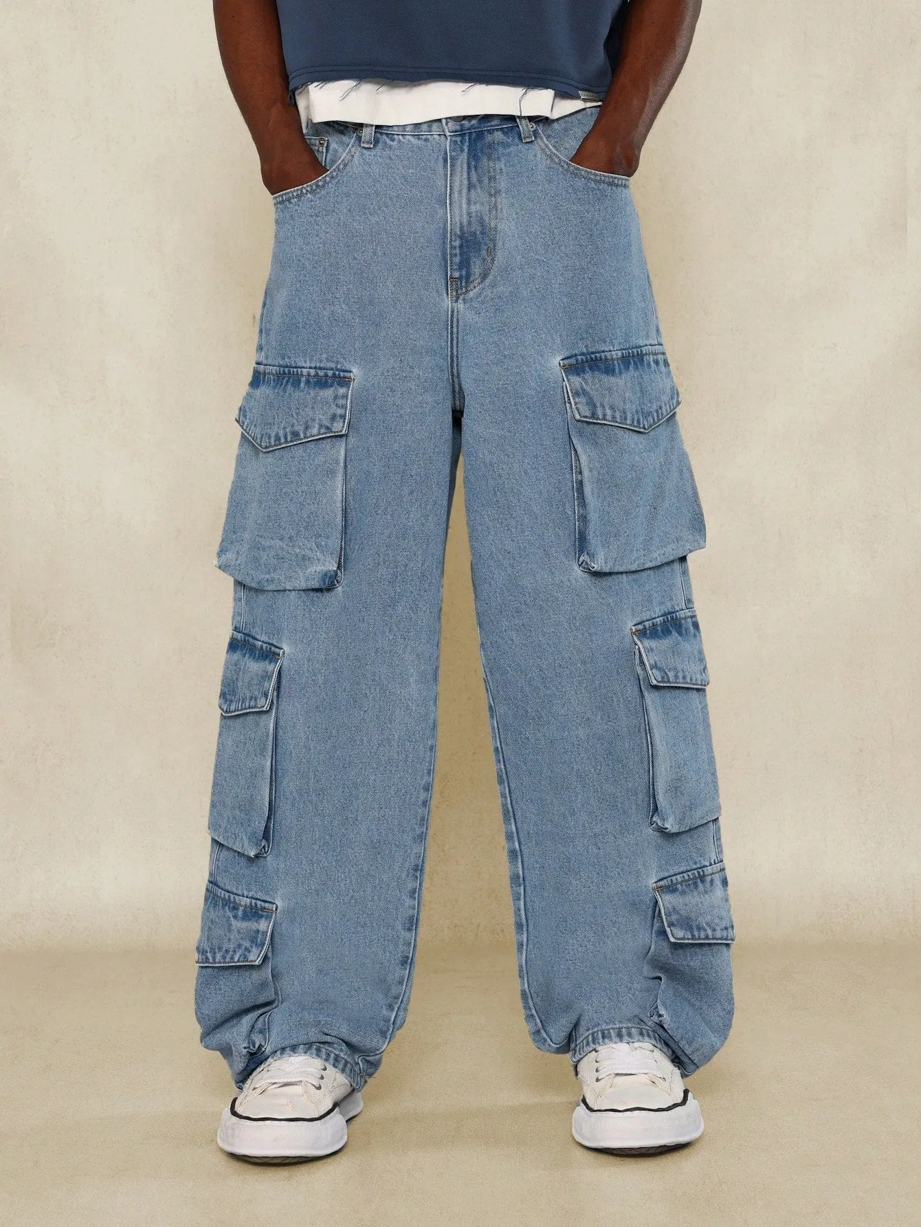 Washed Loose Fit Multi-Pocket Denim Jeans