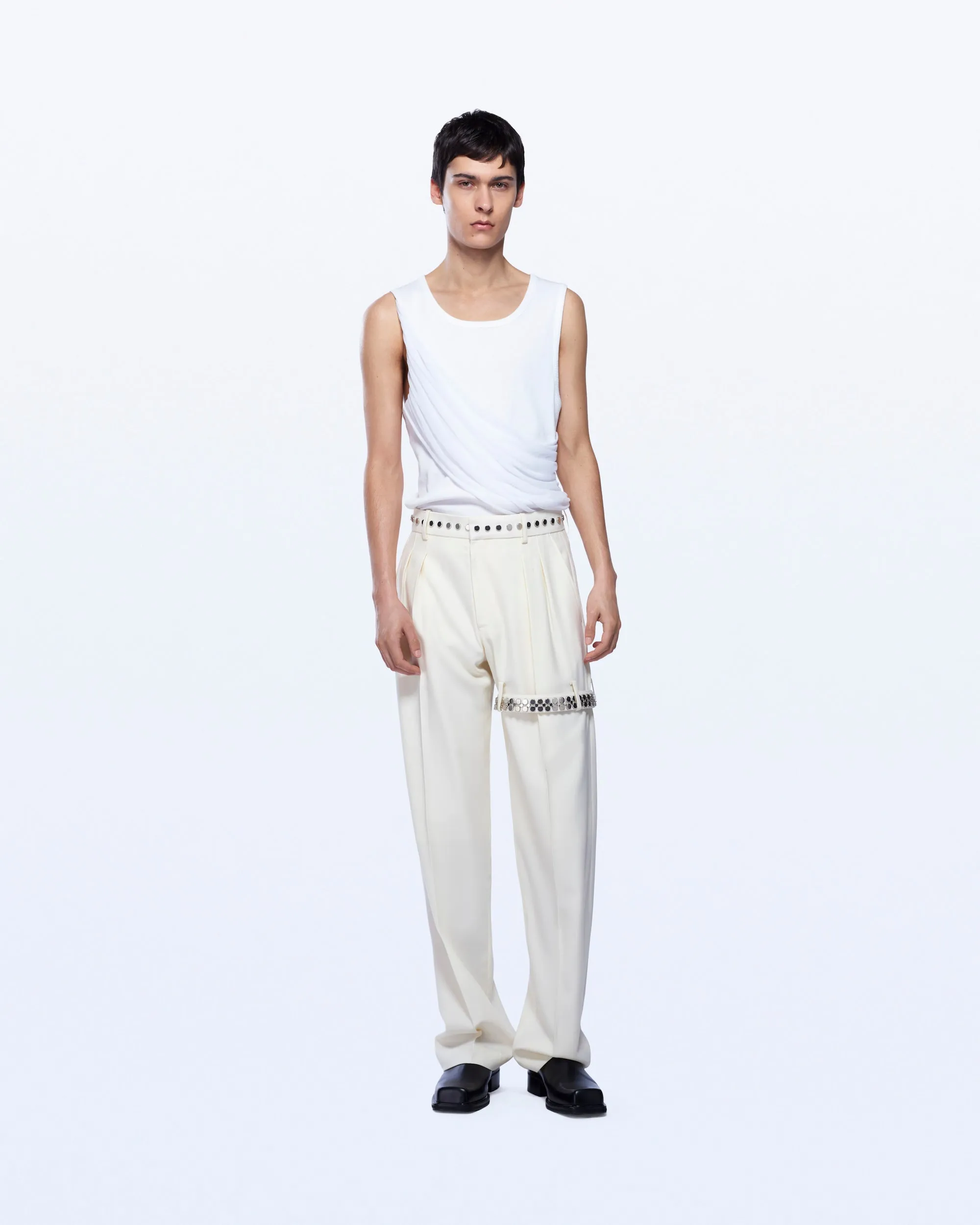 WIDE LEG BOUCLE TROUSERS WITH GARTER