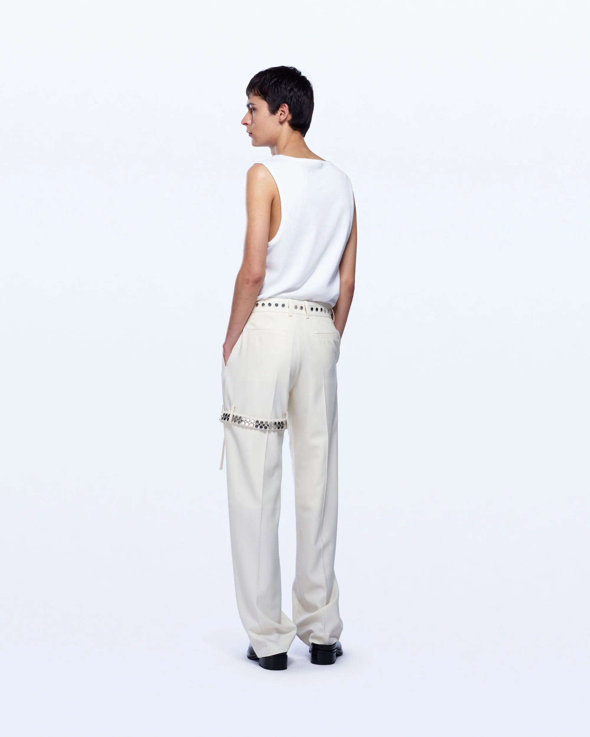 WIDE LEG BOUCLE TROUSERS WITH GARTER