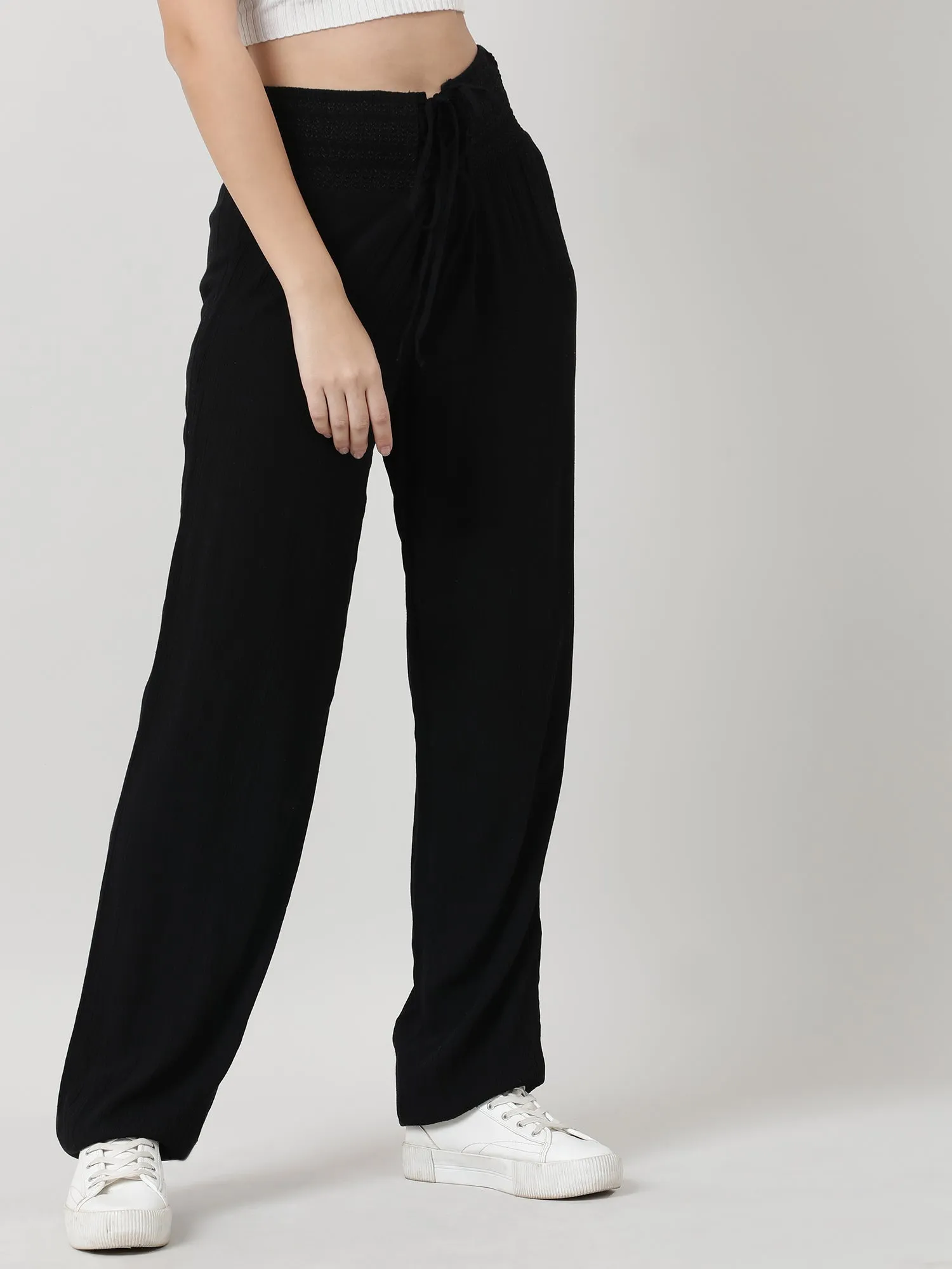 Women Ruched Waist Black Pants