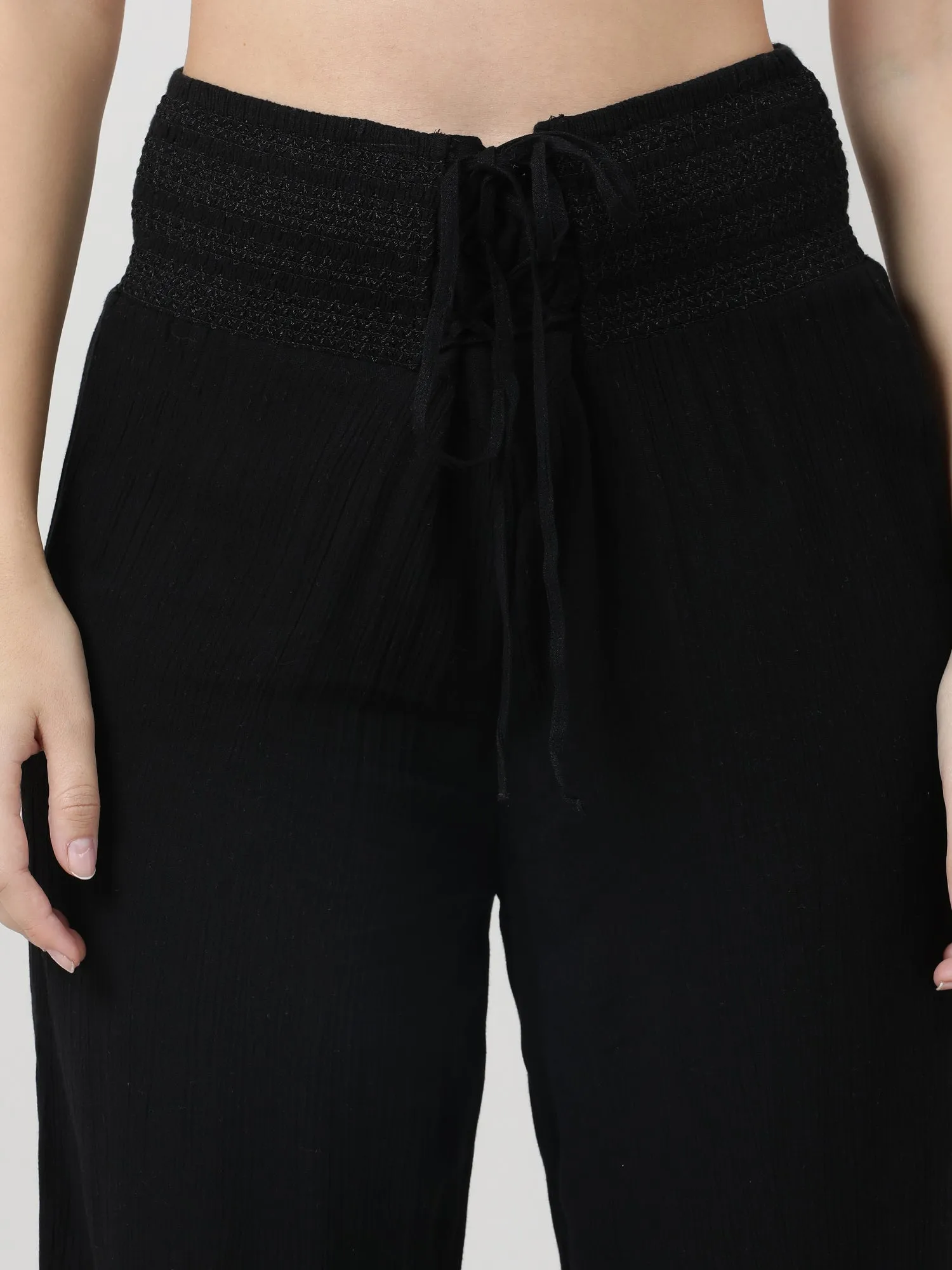 Women Ruched Waist Black Pants