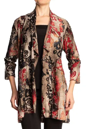 Women's Cardigan Tan Printed Stretch Fabric Longer Length Quality Stretch Fabric Super Cool Design