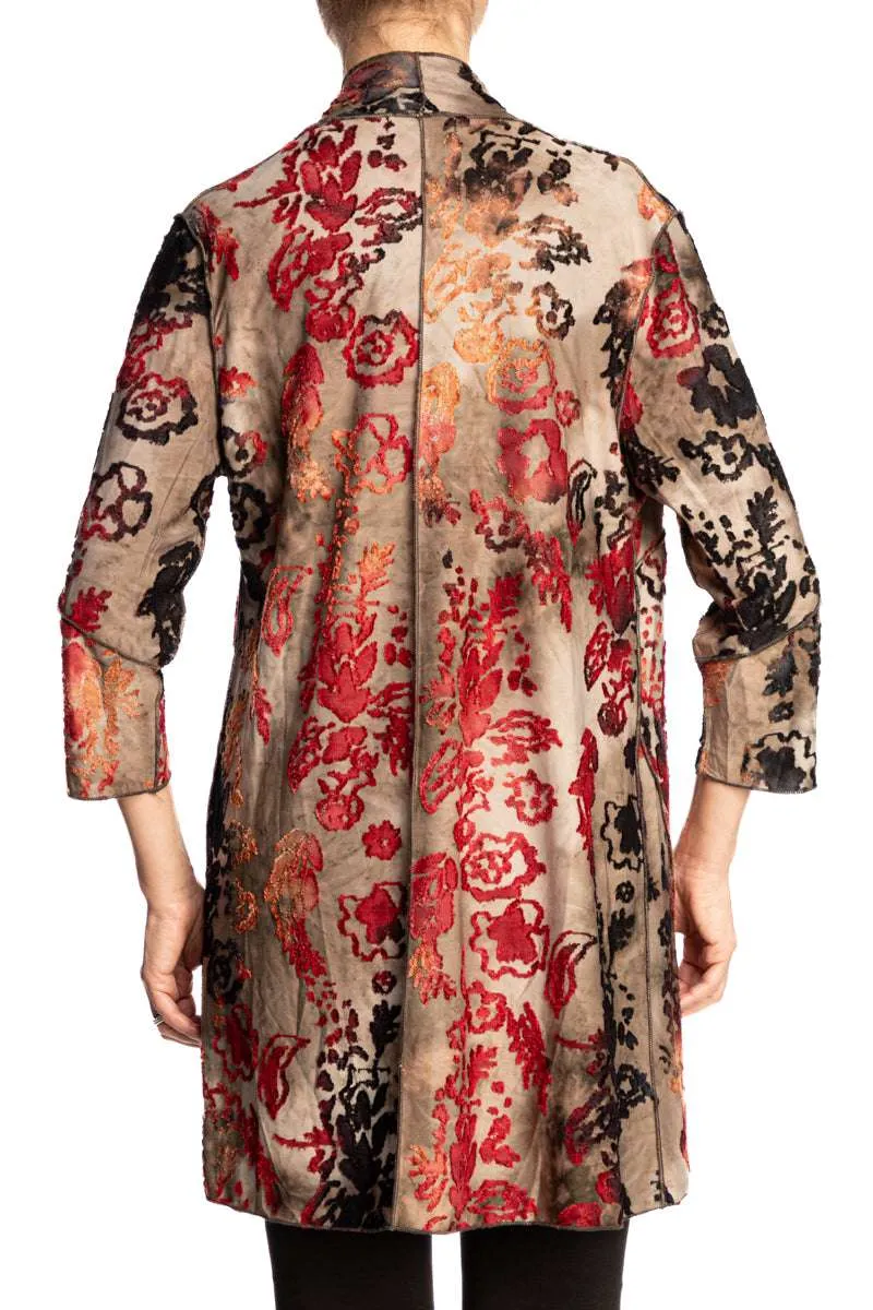 Women's Cardigan Tan Printed Stretch Fabric Longer Length Quality Stretch Fabric Super Cool Design