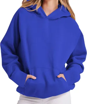 Womens Hoodie 2024 Oversized Sweatshirt Fleece Soft Hoodie Sweatshirts Solid Color Long Sleeve Pullover Top With Pocket