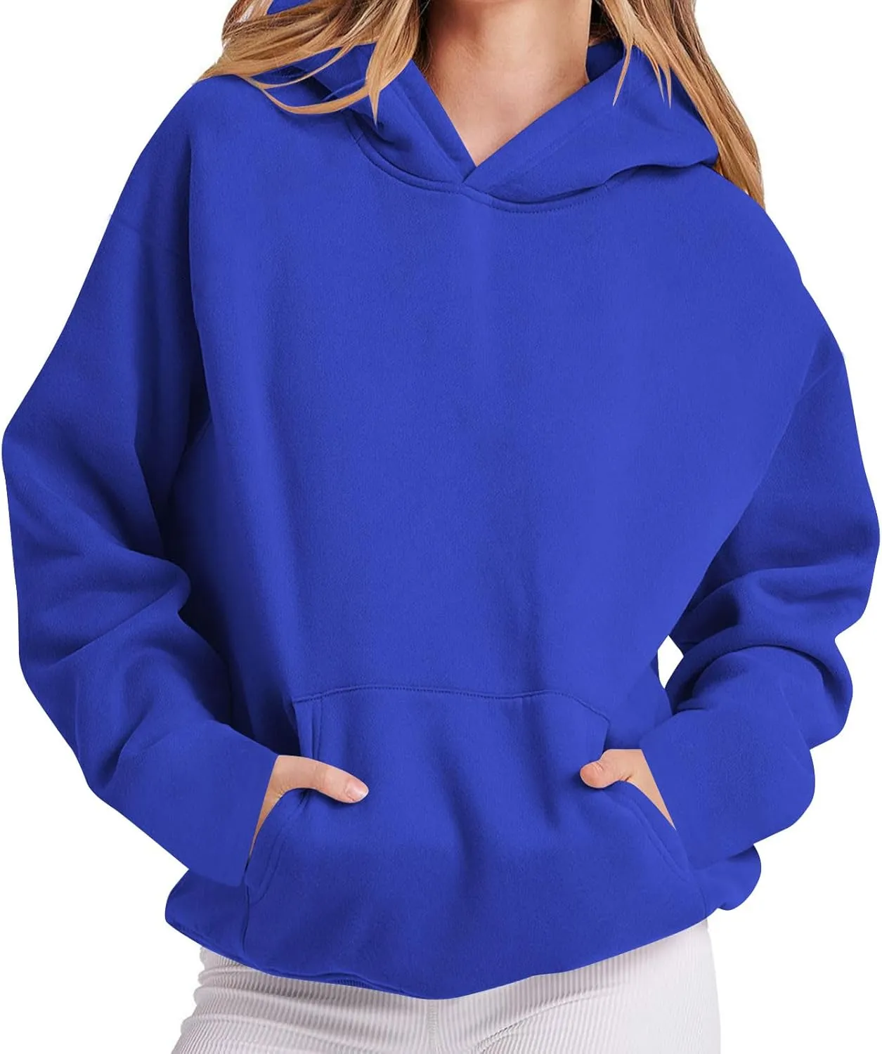 Womens Hoodie 2024 Oversized Sweatshirt Fleece Soft Hoodie Sweatshirts Solid Color Long Sleeve Pullover Top With Pocket