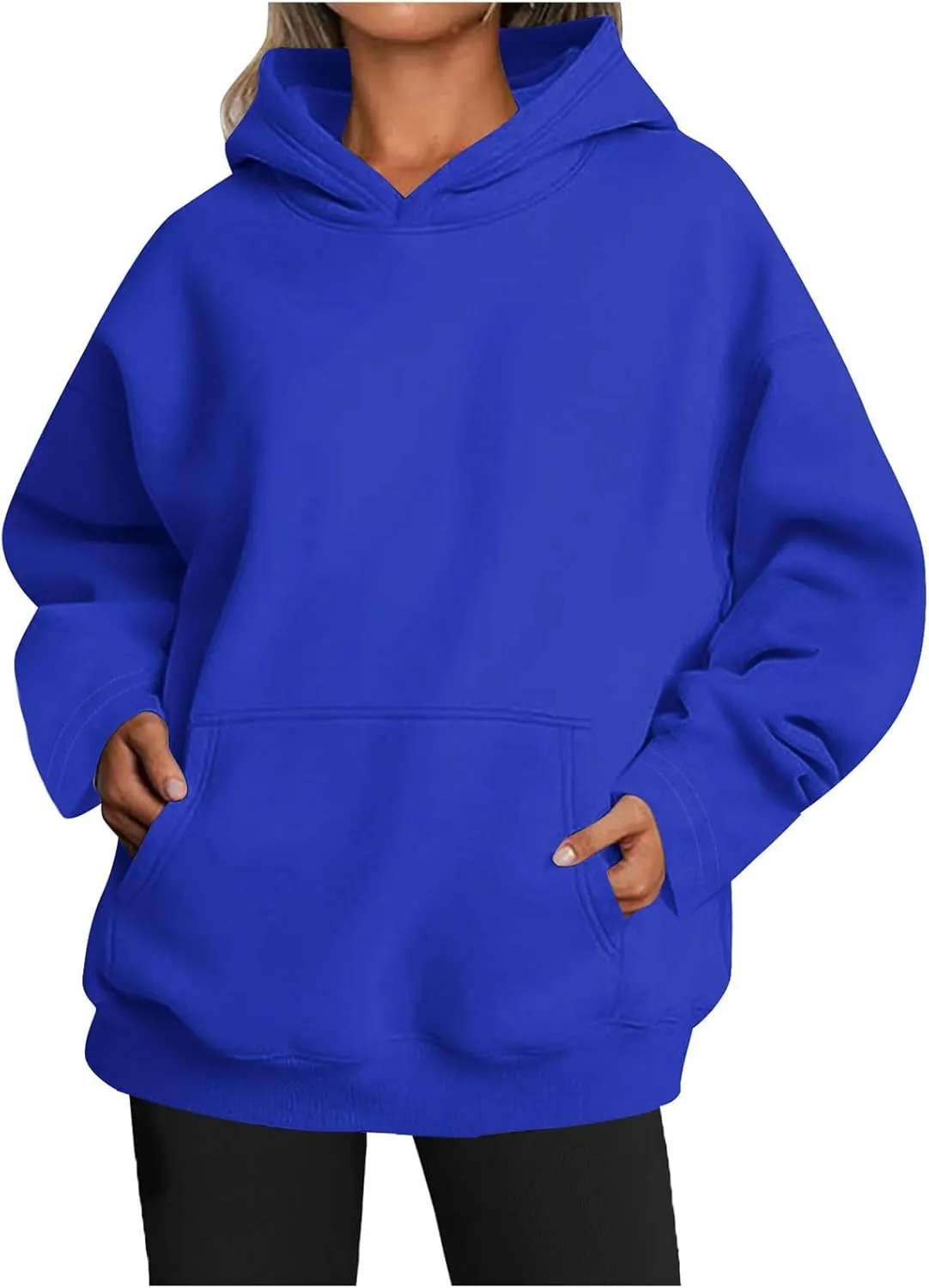 Womens Hoodie 2024 Oversized Sweatshirt Fleece Soft Hoodie Sweatshirts Solid Color Long Sleeve Pullover Top With Pocket