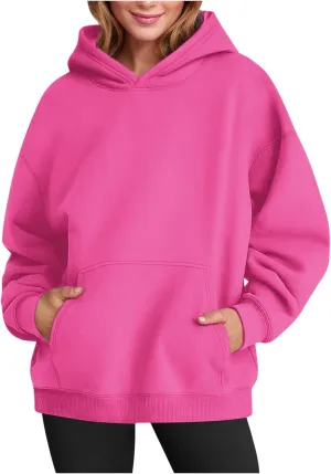 Womens Hoodies Oversized Sweatshirt Casual Fleece Pullover Top Solid Color Soft Hoodie With Pocket 2024 Fall Trendy Top