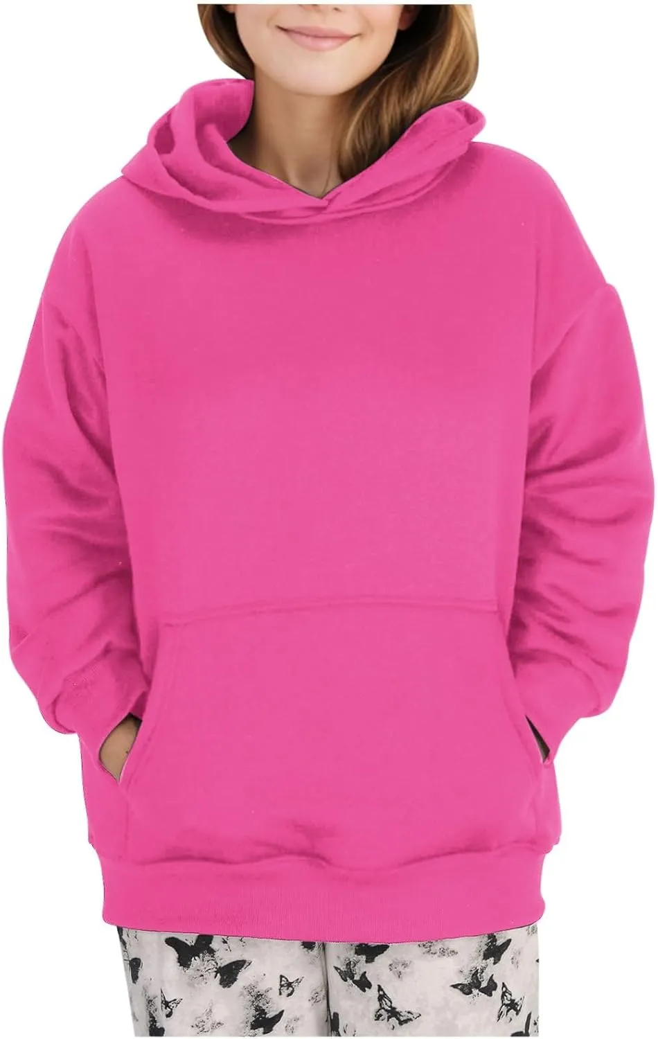 Womens Hoodies Oversized Sweatshirt Casual Fleece Pullover Top Solid Color Soft Hoodie With Pocket 2024 Fall Trendy Top