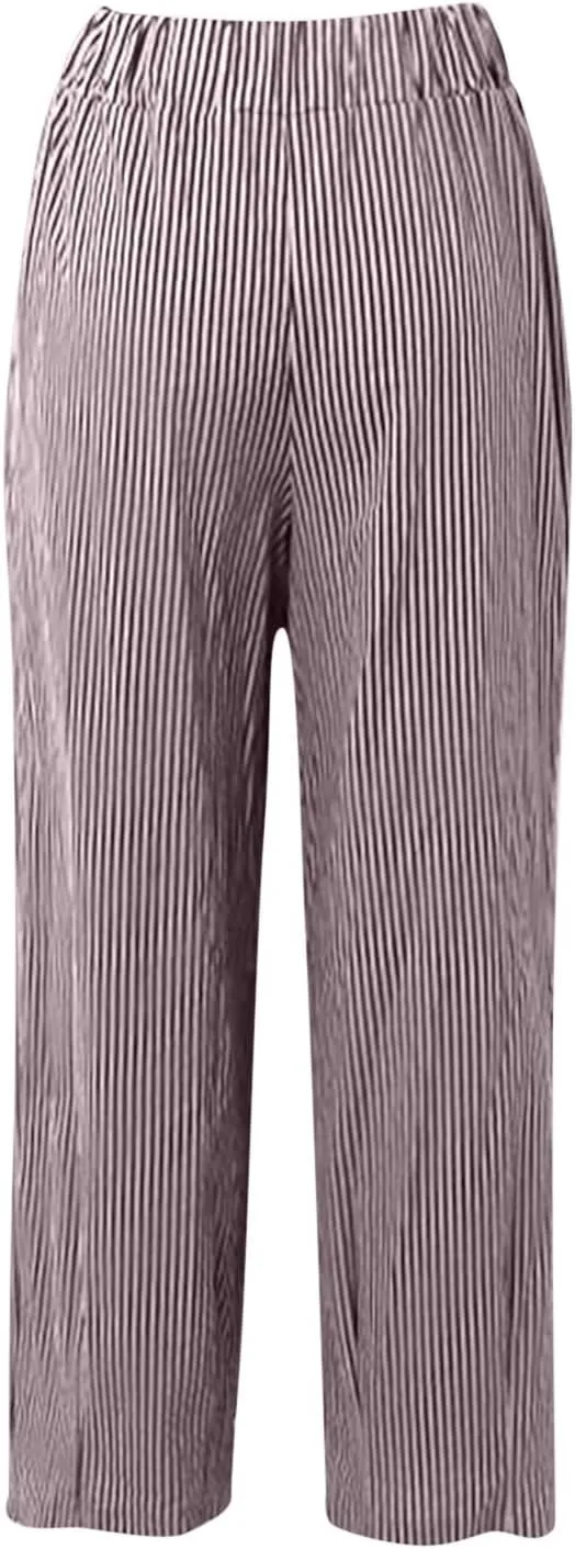 Women's Linen Pants Baggy Casual Summer Solid Color Boho Plus Size High Waist Linen Pants 2025 Work Trousers with Pockets