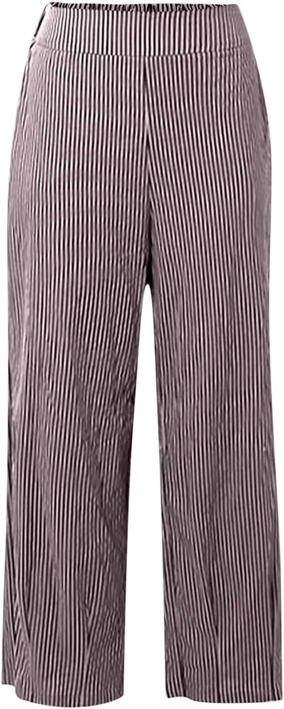 Women's Linen Pants Baggy Casual Summer Solid Color Boho Plus Size High Waist Linen Pants 2025 Work Trousers with Pockets