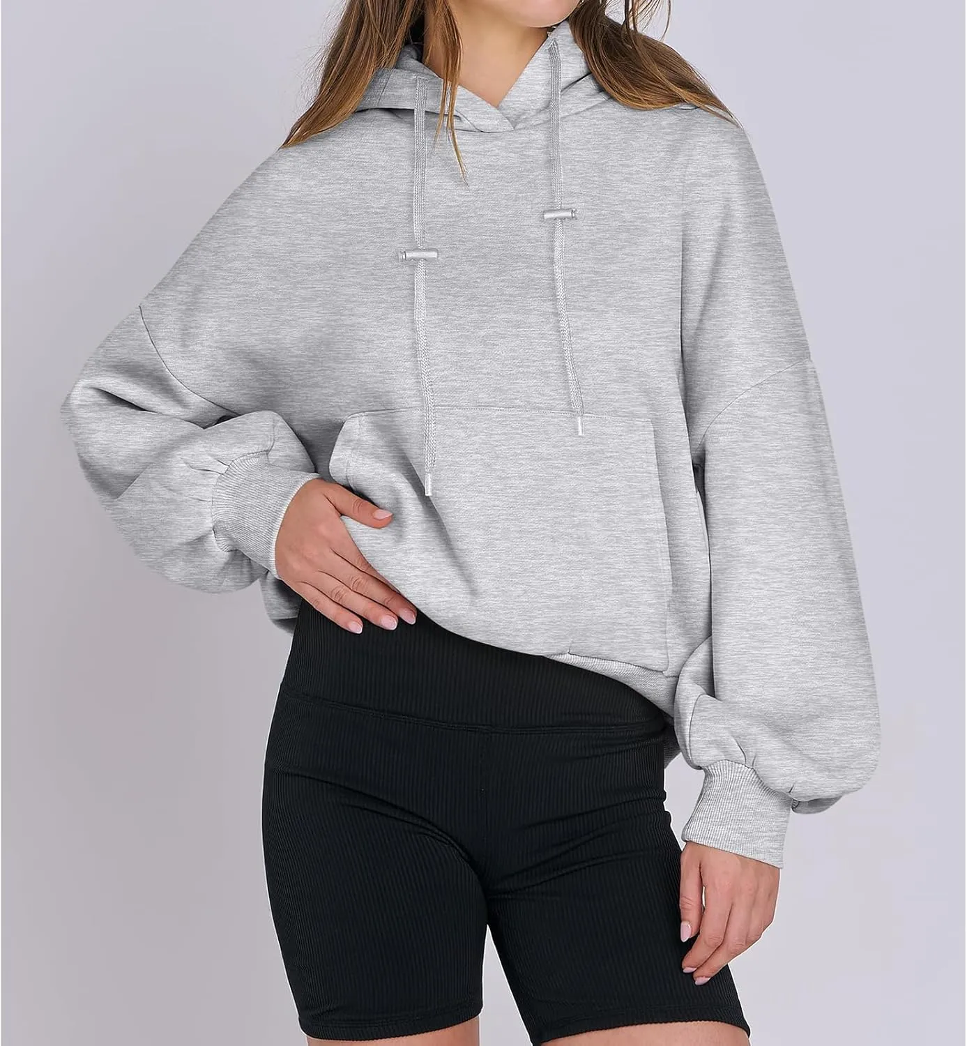 Women's Oversized Hoodies Lantern Sleeve Fleece Sweatshirts Fall Loose Pullover Teen Girls Preppy Top Clothes