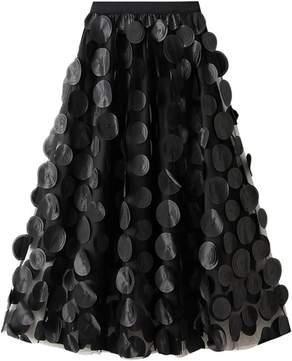 Women's Tulle Midi Skirt Polka Dot Elastic High Waist Mesh Tutu Skirts Solid Color Fairy A-line Party Clubwear Skirt