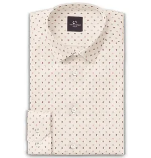 Wrinkle-free Beige with Geometric Print - Long Sleeve