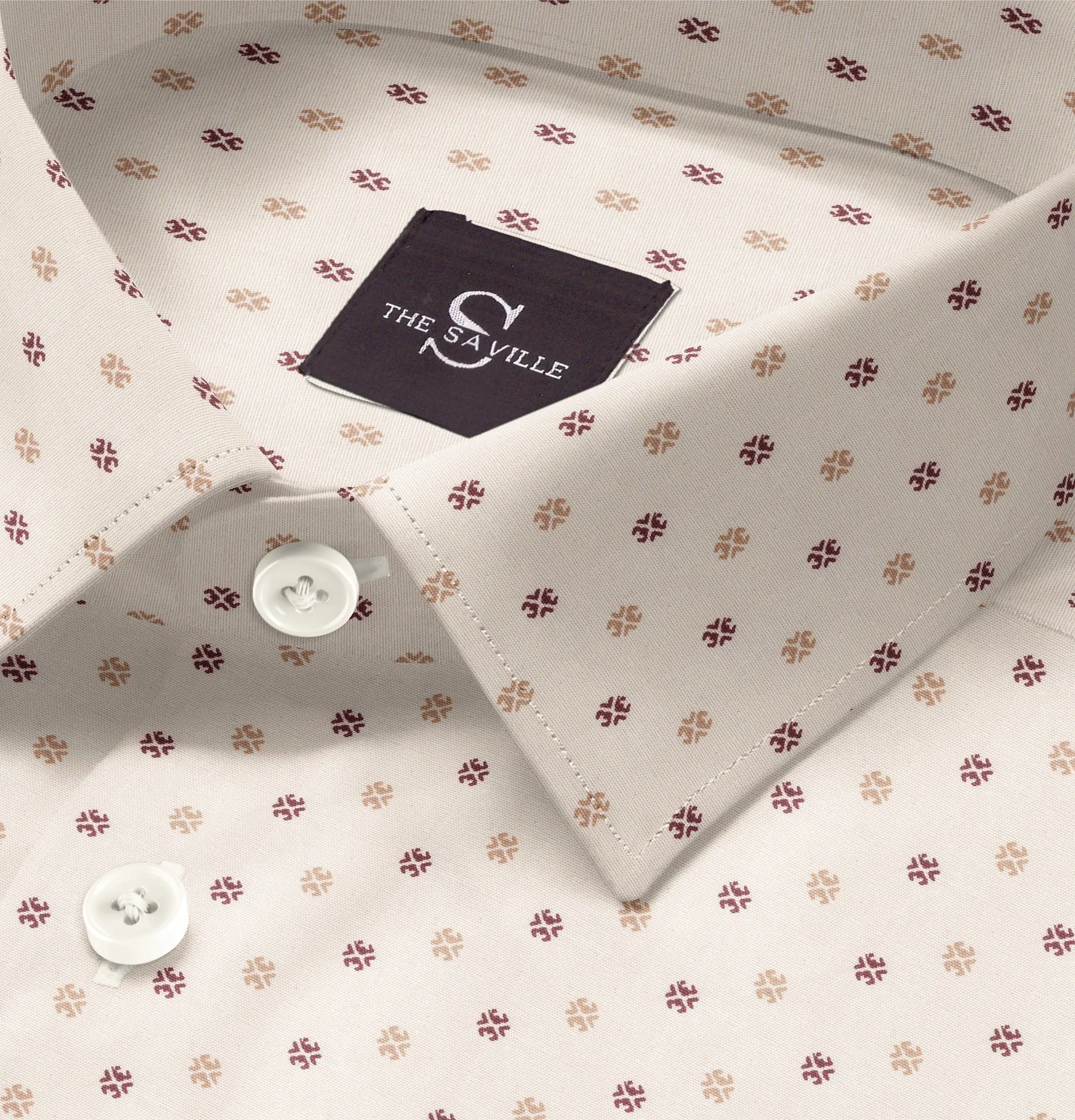 Wrinkle-free Beige with Geometric Print - Long Sleeve