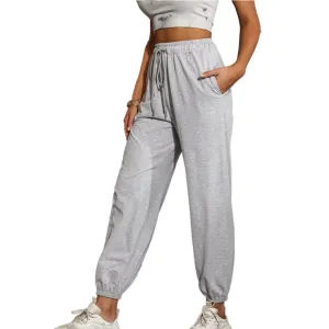 YESFASHION Casual High Waist Sports Trousers Elastic Cropped Pants